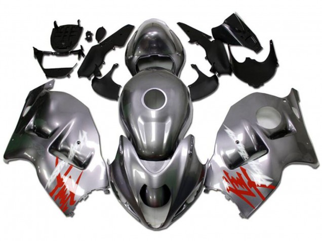1996-2007 Suzuki GSXR 1300 Hayabusa Motorcycle Fairings - Silver with Red White Decal