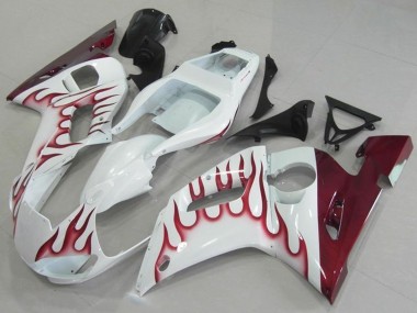 1998-2002 Yamaha YZF R6 Motorcycle Fairings - White Red Flame