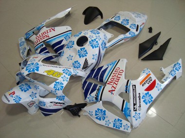 2003-2004 Honda CBR600RR Motorcycle Fairings - White Blue Red Nastro Azzurro