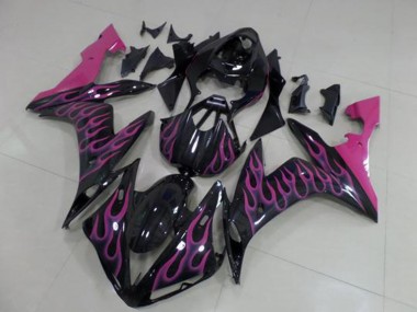 2004-2006 Yamaha YZF R1 Motorcycle Fairings - Glossy Black Pink Flame
