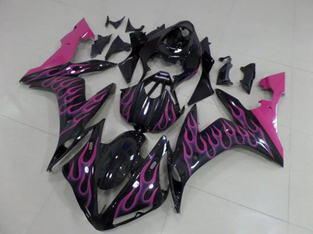 2004-2006 Yamaha YZF R1 Motorcycle Fairings - Glossy Black Pink Flame