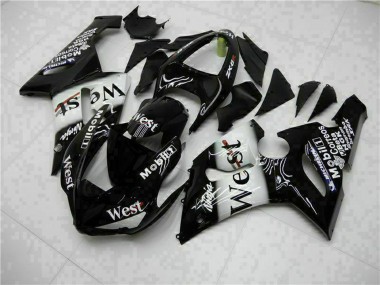 2005-2006 Kawasaki ZX6R Motorcycle Fairings - Glossy Black White West