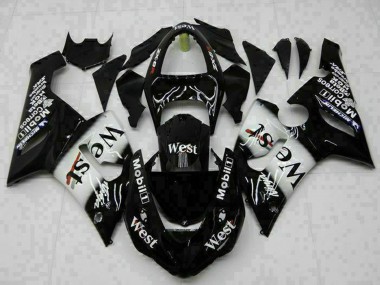 2005-2006 Kawasaki ZX6R Motorcycle Fairings - Glossy Black White West