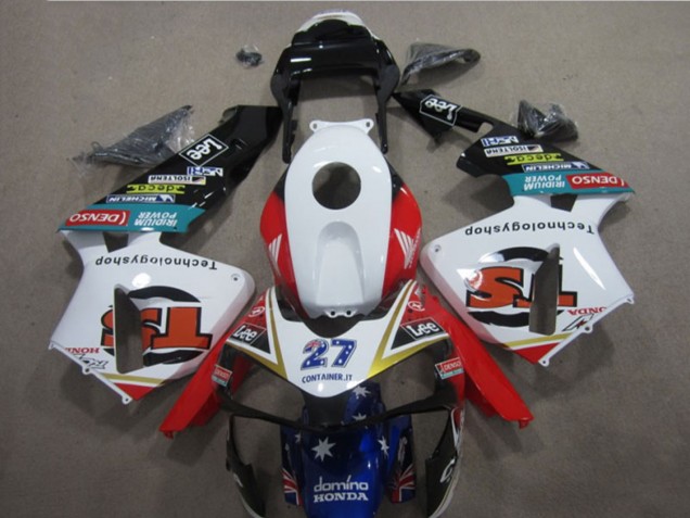 2003-2004 Honda CBR600RR Motorcycle Fairings - White Red Blue Glossy Black Denso 27