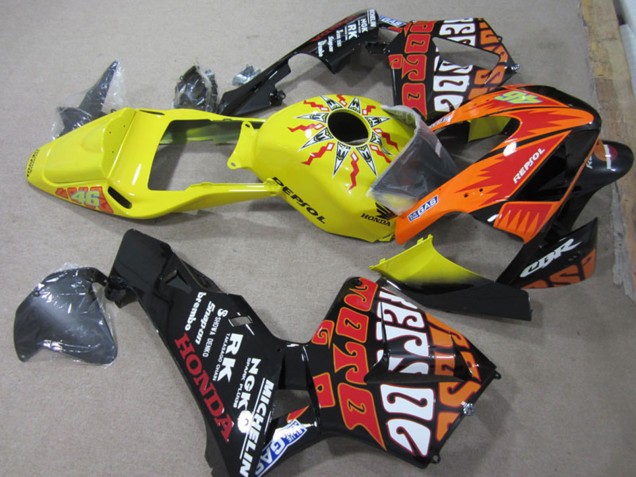2003-2004 Honda CBR600RR Motorcycle Fairings - Yellow Orange Glossy Black Rossi Repsol 46