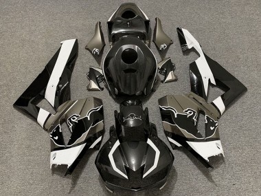 2013-2023 Honda CBR600RR Motorcycle Fairings - Black Carbon Fiber White Bull