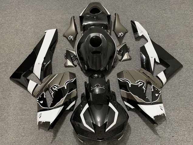 2013-2023 Honda CBR600RR Motorcycle Fairings - Black Carbon Fiber White Bull