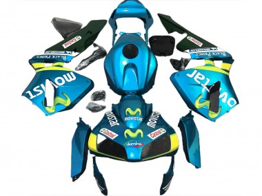 2003-2004 Honda CBR600RR Motorcycle Fairings - Light Blue Yellow Green MoviStar