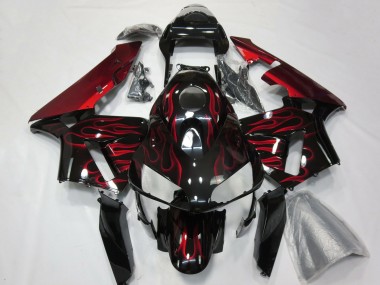 2003-2004 Honda CBR600RR Motorcycle Fairings - Glossy Black Red Flame