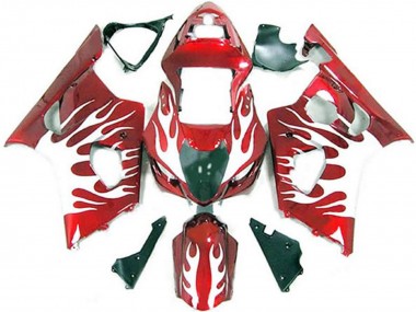 2003-2004 Suzuki GSXR 1000 Motorcycle Fairings - White Red Flame