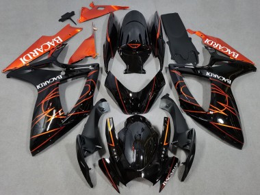 2006-2007 Suzuki GSXR 600 / GSXR 750 Motorcycle Fairings - Glossy Black Orange Bacardi