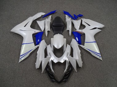 2011-2024 Suzuki GSXR 600 / GSXR 750 Motorcycle Fairings - Pearl White and Dark Blue