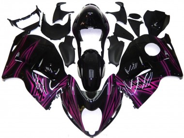 1996-2007 Suzuki GSXR 1300 Motorcycle Fairings - Glossy Black Purple Flame