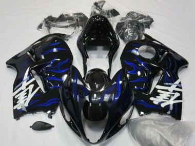 1996-2007 Suzuki GSXR 1300 Motorcycle Fairings - Glossy Black Blue Flame