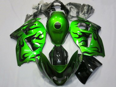 1996-2007 Suzuki GSXR 1300 Motorcycle Fairing - Green Black Flame