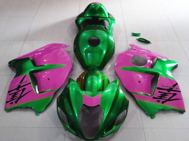 1996-2007 Suzuki GSXR 1300 Motorcycle Fairings - Glossy Green and Pink