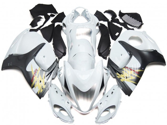2008-2020 Suzuki GSXR 1300 Motorcycle Fairings - Glossy White with Silver Style