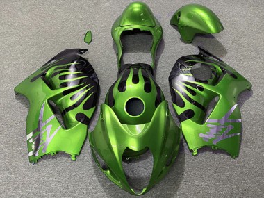 1996-2007 Suzuki GSXR 1300 Motorcycle Fairings - Green Black Flame