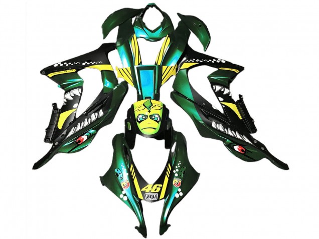 2016-2020 Kawasaki ZX10R Motorcycle Fairings - Forest Green Yellow Shark 46