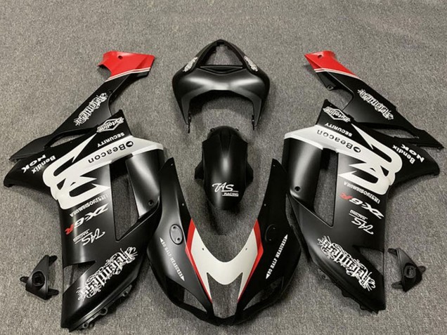 2007-2008 Kawasaki ZX6R Motorcycle Fairings - Custom Matte Black White Red