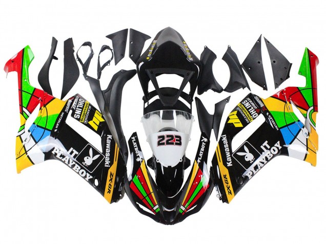 2007-2008 Kawasaki ZX6R Motorcycle Fairings - Colorful Playboy 223