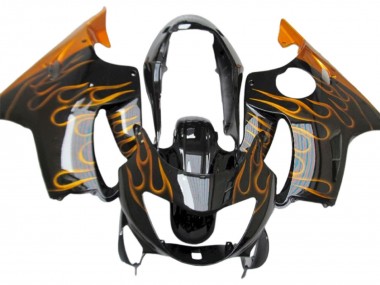 1999-2000 Honda CBR600 F4 Motorcycle Fairings - Glossy Black Gold Flame