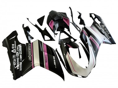 2007-2014 Ducati 848 Motorcycle Fairings - White Pink Glossy Black Connie