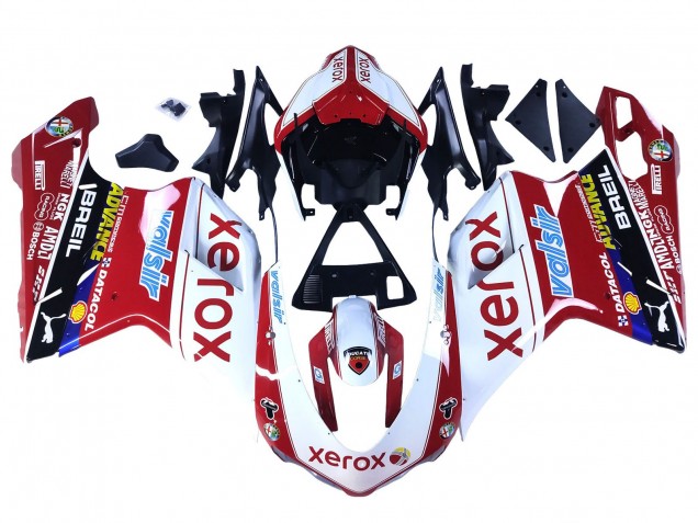 2007-2014 Ducati 848/1098/1198 Motorcycle Fairings - White Red Glossy Black Valsir Xerox