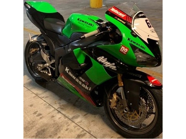 2005-2006 Kawasaki ZX6R Motorcycle Fairings - Green Red Black Elf 66