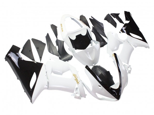 2005-2006 Kawasaki ZX6R Motorcycle Fairings - White Black Gold Ninja