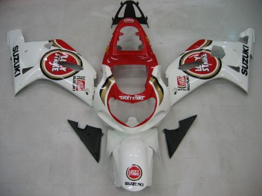 2000-2002 Suzuki GSXR1000 Motorcycle Fairings - White Red Lucky Strike