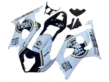 2003-2004 Suzuki GSXR 1000 Motorcycle Fairings - White Black Gold Motul Lucky Strike