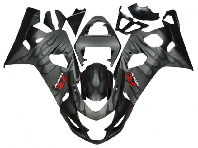 2004-2005 Suzuki GSXR 600 / GSXR 750 Motorcycle Fairings - Grey Black Flame