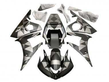 2006-2009 Yamaha YZF R6S Motorcycle Fairings - Black Red Geometric