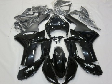 2007-2008 Kawasaki ZX6R Motorcycle Fairings - Glossy Black Matte Black White Decals