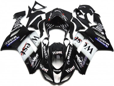 2007-2008 Kawasaki ZX6R Motorcycle Fairings - Black White West Mobil