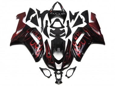 2007-2008 Kawasaki ZX6R Motorcycle Fairings - Black White Red Flame