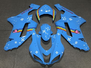 2007-2008 Kawasaki ZX6R Motorcycle Fairings - Light Blue Rainbow