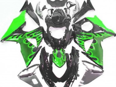 2009-2016 Suzuki GSXR 1000 Motorcycle Fairings - Glossy Black Green Flame
