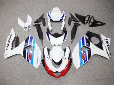 2009-2016 Suzuki GSXR 1000 Motorcycle Fairings - White Blue Red Black Stripe