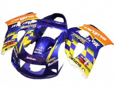 1996-2000 Suzuki GSXR 600 / GSXR 750 Motorcycle Fairings - Blue Orange Yellow Telefonica MoviStar