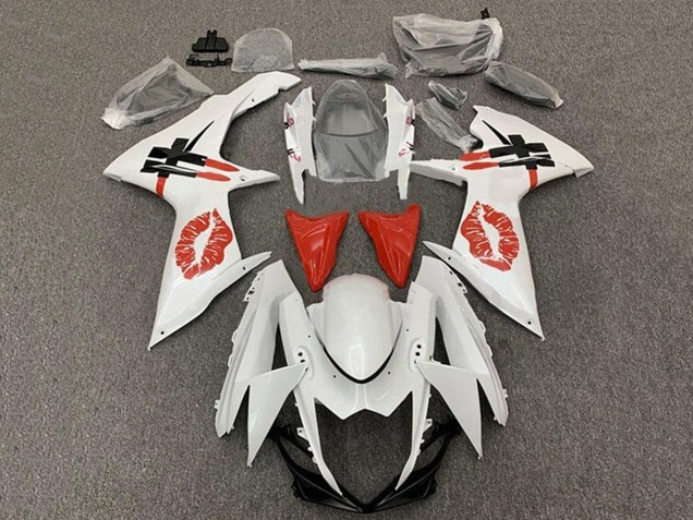 2011-2024 Suzuki GSXR 600 / GSXR 750 Motorcycle Fairings - White Red Lipstick Kiss