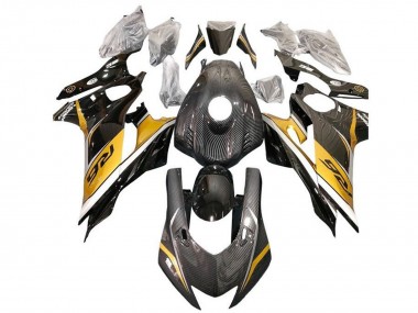 2017-2023 Yamaha YZF R6 Motorcycle Fairings - Gold White Black Faux Carbon Fiber