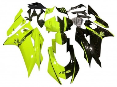 2017-2023 Yamaha YZF R6 Motorcycle Fairings - Neon Yellow Glossy Black Split