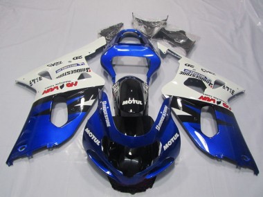 2001-2003 Suzuki GSXR 600 Motorcycle Fairings - White Blue Glossy Black Motul
