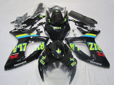 2006-2007 Suzuki GSXR 600 Motorcycle Fairings - Glossy Black Yellow Rizla Red