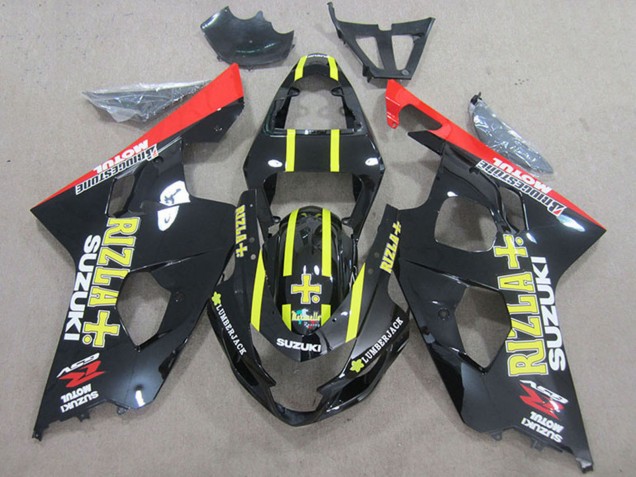 2004-2005 Suzuki GSXR 750 Motorcycle Fairings - Black Red Yellow Rizla