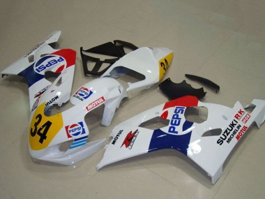 2004-2005 Suzuki GSXR 750 Motorcycle Fairings - White Blue Red Yellow Pepsi 34