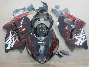1996-2007 Black Red Flame Suzuki GSXR1300 Hayabusa Motorcycle Fairings