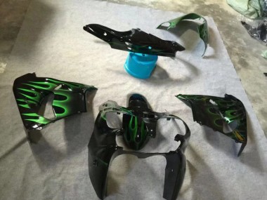 2002-2003 Glossy Black Green Flame Kawasaki ZX9R Motorcycle Fairings